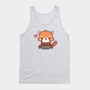 Cute Gamer Red Panda Playing Video Games Tank Top